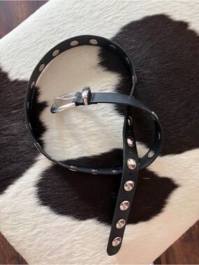 Madewell Black Studded Leather Belt with Silver Buckle